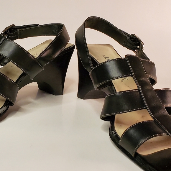 j.g. hook Shoes Japanese Inspired Black Geometric Wedge Leather